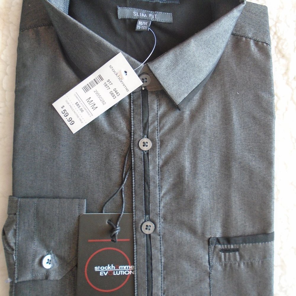 MENS STOCKHOMME EVOLUTION LONG SLEEVE DRESS SHIRT SIZE M 15 - 15 1/2 DARK GRAY
